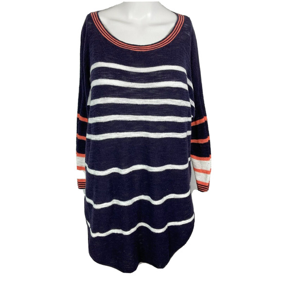 Express Sweater Womens Sz S Navy Blue White Striped Cotton Knit Tunic Pullover - Picture 1 of 9